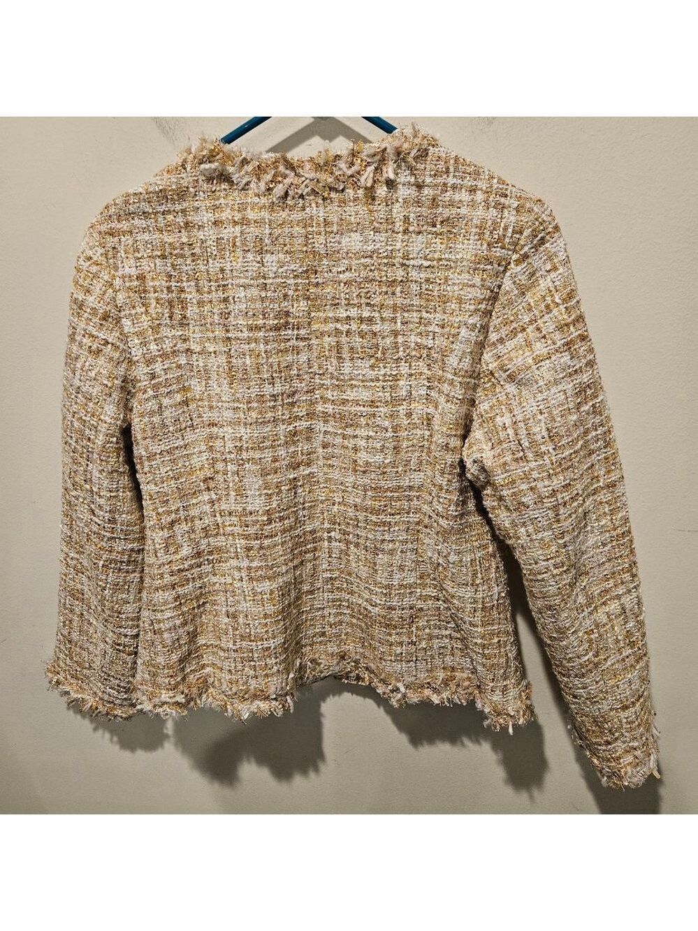 Women's Style by Shez Gold & White Tweed Blazer Jacket - Picture 6 of 9